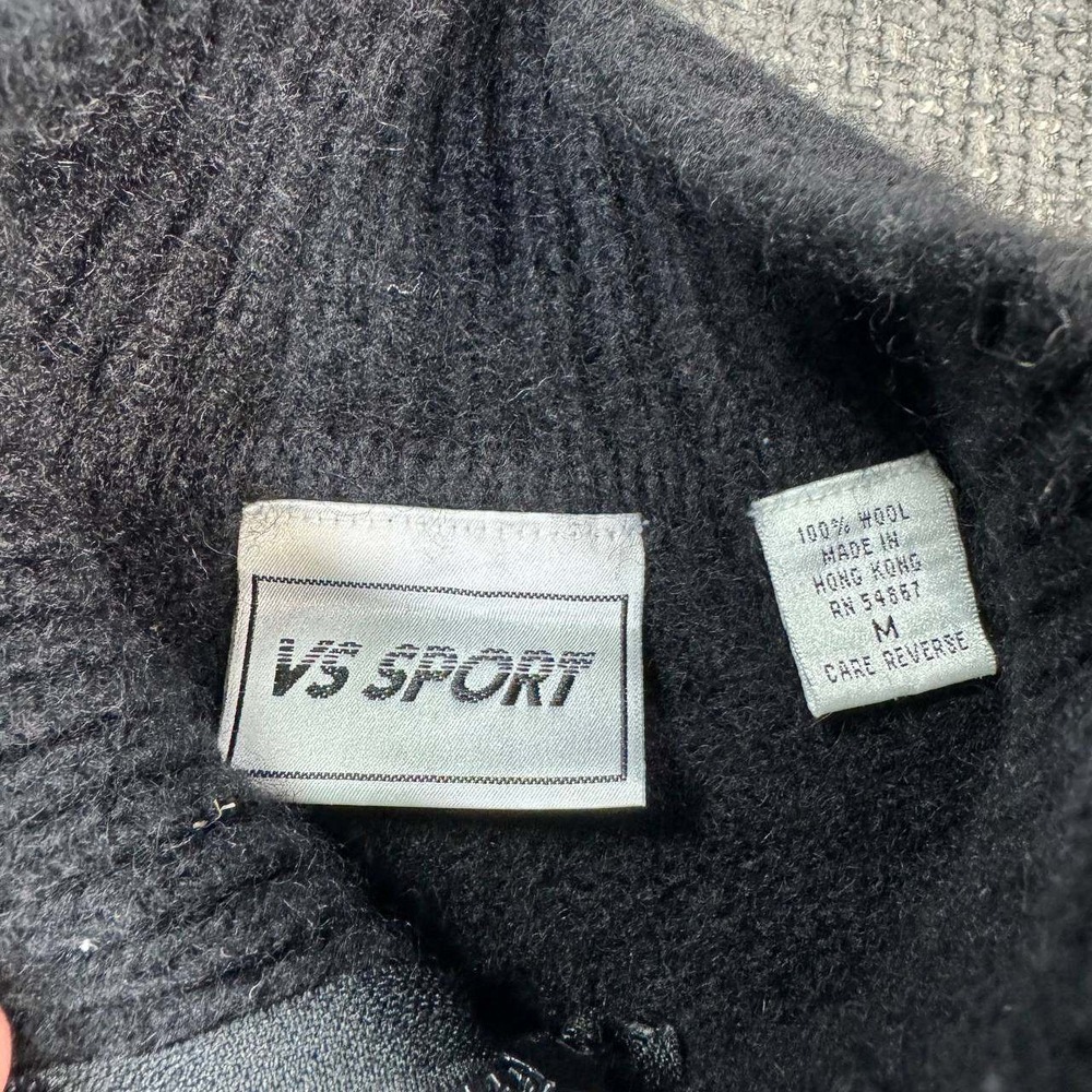 VS Sport Snowflake Wool Sweater Unisex Medium Black 90s Vintage Quarter Zip - Picture 5 of 12